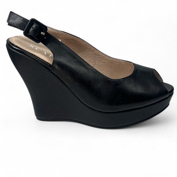 SCALA  Collezione 37 / 7 European wedge sandal Platform Open Toe Slingback Black - Picture 2 of 5